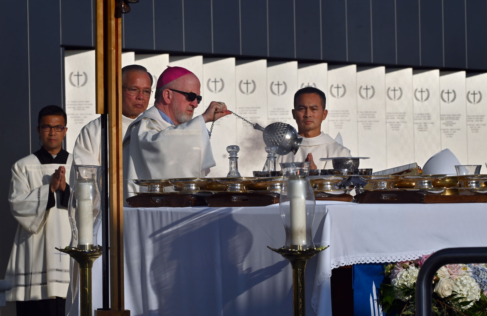 Bishop Kevin Vann holds an incense brazier during Our Lady of La Vang Solemn Blessing Day. Photo courtesy Diocese of Orange.